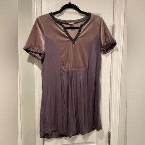 Esley Plum Purple Velour Inlay Black Embroidered V Neck Flowy Peasant Top Size M